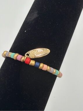 Plunder Multicolor Matte Bead Bracelet with Gold Logo Charm